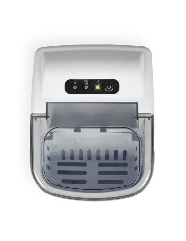 Livoo DOM484 ice maker top view with transparent lid and control buttons