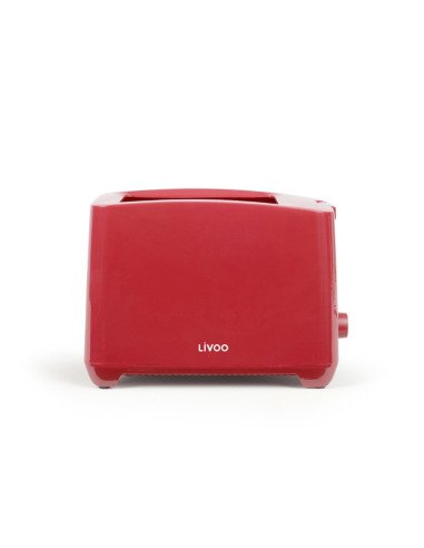 Livoo DOD162RC chili red toaster side view with thermostat and blue LED indicators