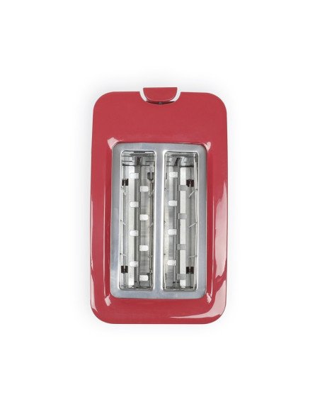 Livoo DOD162RC toaster top view with two bread slots and heating elements