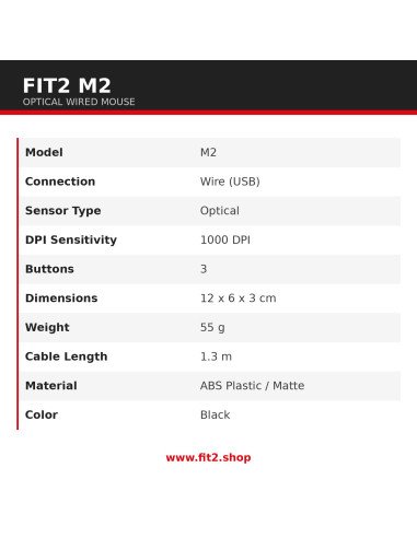 FIT2 M2 mouse specifications 1000 DPI USB