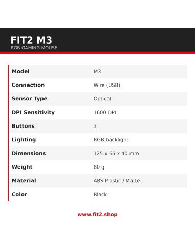FIT2 M3 gaming mouse specifications 1600 DPI