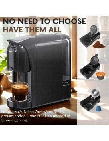 FIT2 Uno works with Nespresso, Dolce Gusto and ground coffee – no need to choose