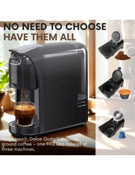 FIT2 Uno works with Nespresso, Dolce Gusto and ground coffee – no need to choose