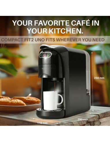 Compact FIT2 Uno coffee machine on a kitchen countertop
