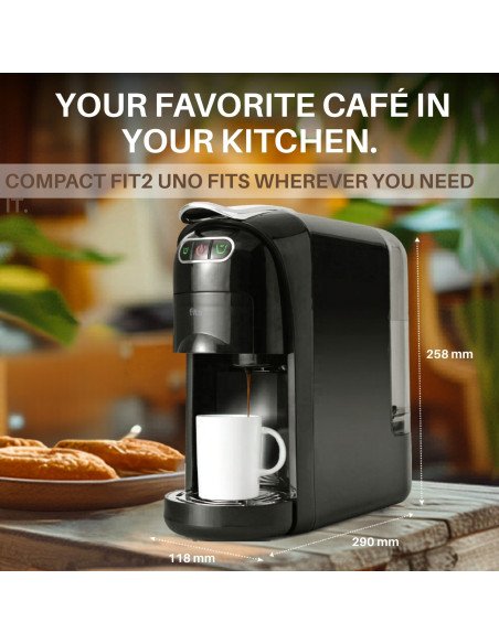 Compact FIT2 Uno coffee machine on a kitchen countertop