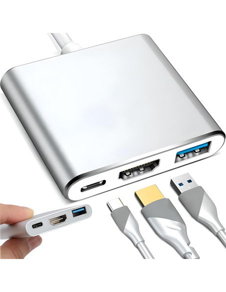 USB-C 3-in-1 adapteris su HDMI, USB ir PD