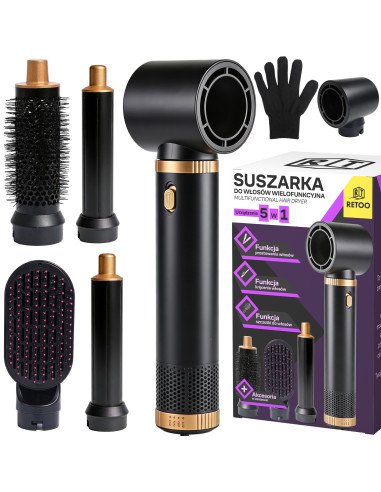 Plaukų formavimo šepetys 5-in-1 900W juodai auksinis