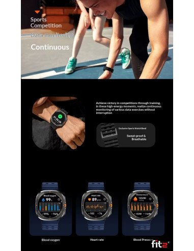 Išmanusis laikrodis FIT2 HD8 Ultra, juodas