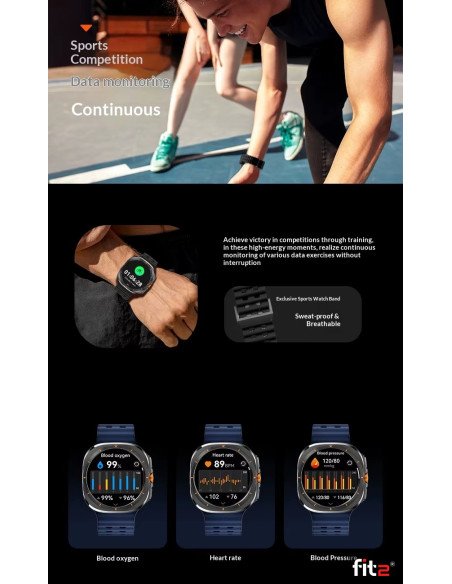 Išmanusis laikrodis FIT2 HD8 Ultra, mėlynas