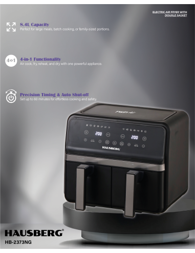 Oro gruzdintuvė su dviem krepšeliais Hausberg HB-2373NG, 8,4 L, 2400 W