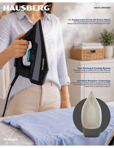 Hausberg HB-7825NG Steam Iron 3000 W, LED Display | fit2.shop