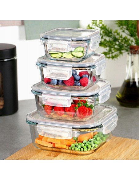 Glass containers with airtight lids in the kitchen