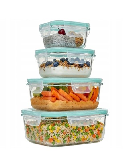 Glass food containers filled with food