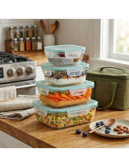 Glass meal prep containers with a lunch bag