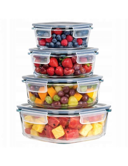 Stack of glass containers with lids