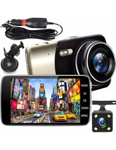 Car Dash Cam Full HD, Front and Rear Camera, 3.8 inch