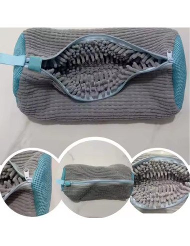 Shoe washing bag FIT2 with chenille lining and zip closure