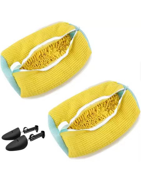 Shoe washing bag with soft chenille interior