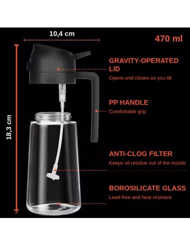 Aliejaus purkštuvas ir pilstytuvas FIT2 2-in-1, 470 ml