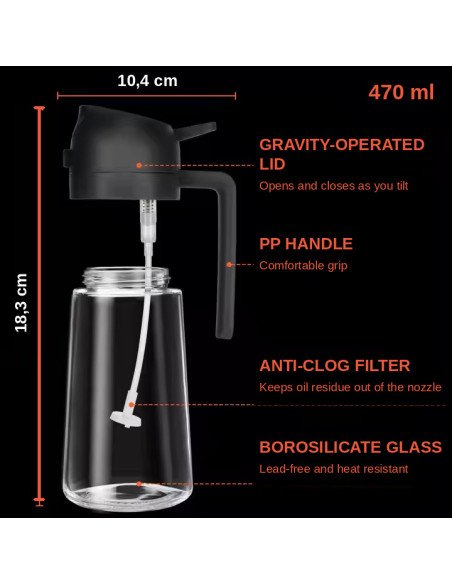 Aliejaus purkštuvas ir pilstytuvas FIT2 2-in-1, 470 ml