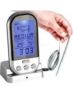 Belaidis maisto termometras kepsninei ir rūkyklai, LCD, 8 režimai