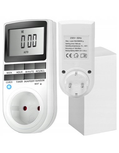 RETOO Digital Timer Socket 16A 3680W 18 Programs LCD