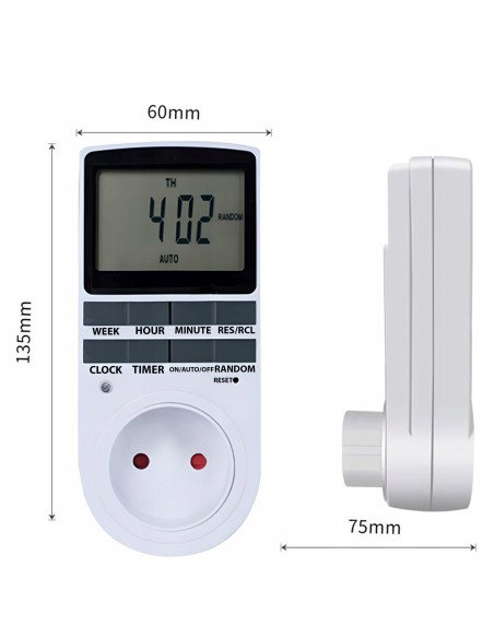 RETOO Digital Timer Socket 16A 3680W 18 Programs LCD