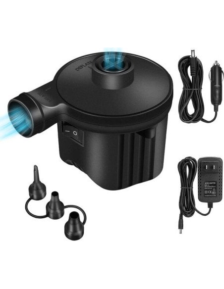 Pompa su tinklo adapteriu ir 12V automobiliniu laidu, oro srauto kryptis