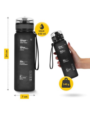 4FIZJO Sports Water Bottle 650 ml Black - Tritan, BPA Free