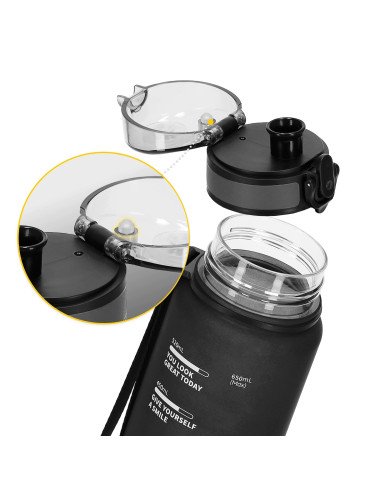 Sportinė gertuvė 4FIZJO 650 ml, juoda - tritanas, be BPA