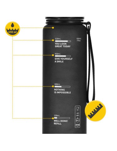 4FIZJO Sports Water Bottle 650 ml Black - Tritan, BPA Free