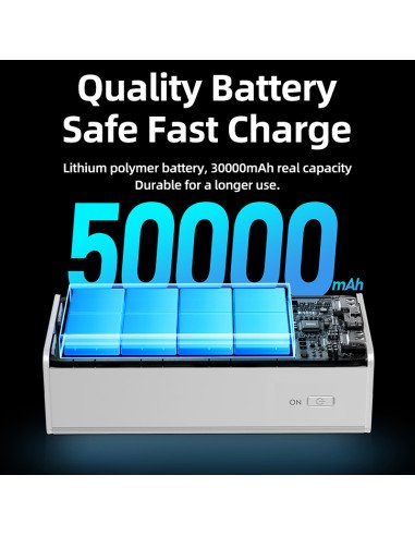 Išorinė baterija (Powerbank) REMAX RPP-321 50000mAh su LED prožektoriumi ir ekranu, juoda — vaizdas 4