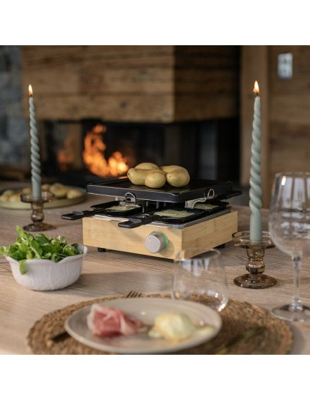 Livoo DOC311 Raclette Grill 4 Persons 800 W Bamboo Black