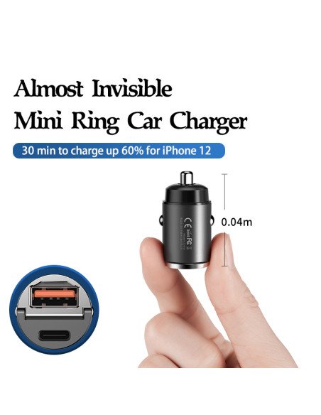 Automobilinis įkroviklis REMAX RCC110 Mini 30W USB + USB-C, greitas — vaizdas 8