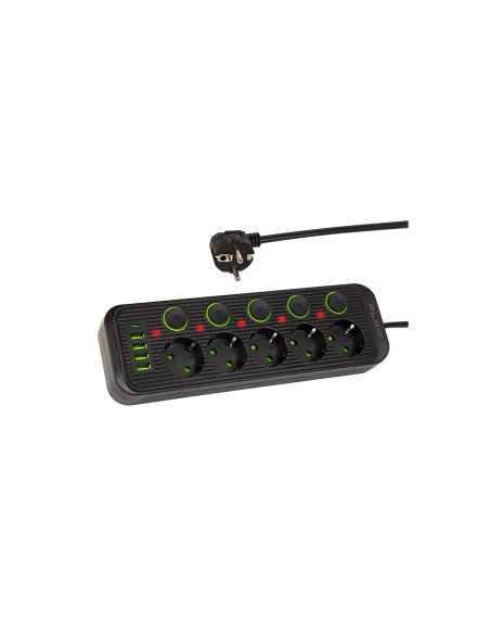 BLOW PS-530S extension lead, 5 switched sockets, 4 × USB, USB-C, 3 m,