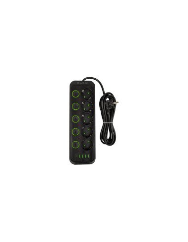 Ilgintuvas BLOW PS-530S, 5 lizdai su jungikliais, 4 × USB, USB-C, 3 m,