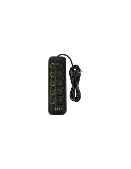 Ilgintuvas BLOW PS-530S, 5 lizdai su jungikliais, 4 × USB, USB-C, 3 m,