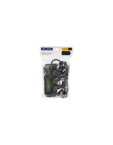 Ilgintuvas BLOW PS-330S, 3 lizdai, 4 × USB, USB-C, jungiklis, 3 m, juo