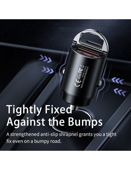 Automobilinis įkroviklis REMAX RCC110 Mini 30W USB + USB-C, greitas — vaizdas 7