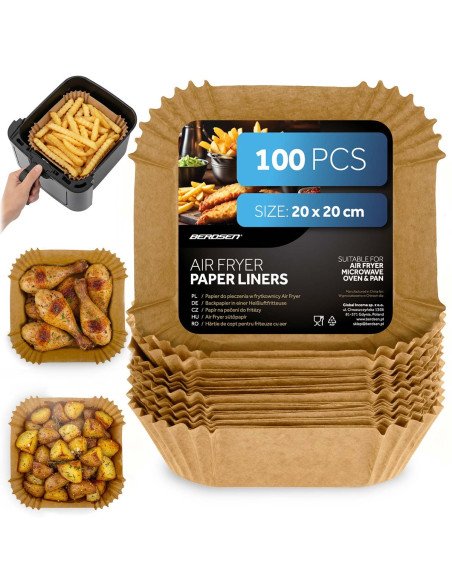 Berdsen Air Fryer Paper Liners 20×20 cm, 100 pcs