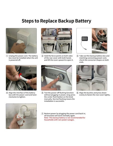 Connecting the backup battery box for flushing during a power outage