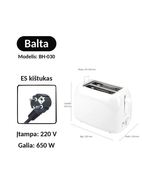 Toaster BH-030, dimensions and specifications