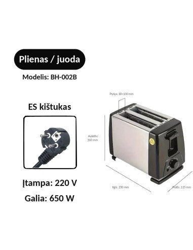 Skrudintuvas BH-002B, matmenys ir parametrai