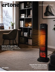 Elektrinis židinio tipo šildytuvas su ventiliatoriumi Ertone ERT-266NG, 2000 W, juodas
