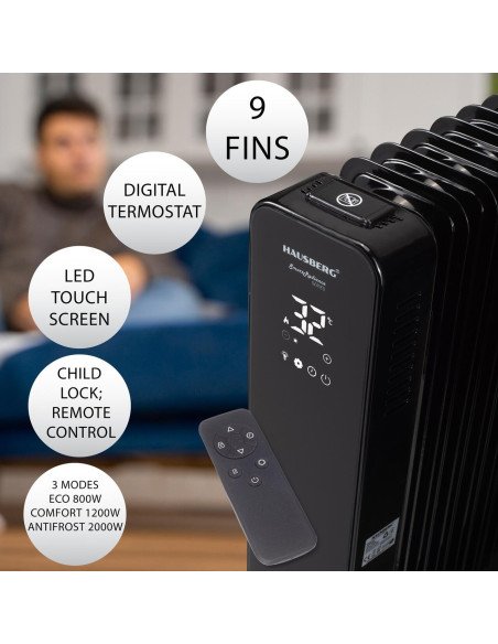 Hausberg HB-8950NG Digital Oil Filled Radiator, 9 Fins, 2000 W