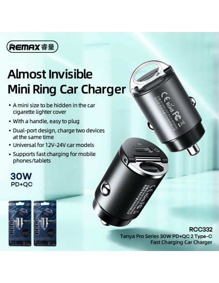 REMAX Fast Car Charger 30W PD+QC 2×USB-C RCC332 — view 7