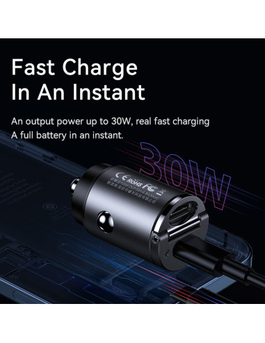 REMAX 30W PD+QC 2Type-C Fast Car Charger RCC332