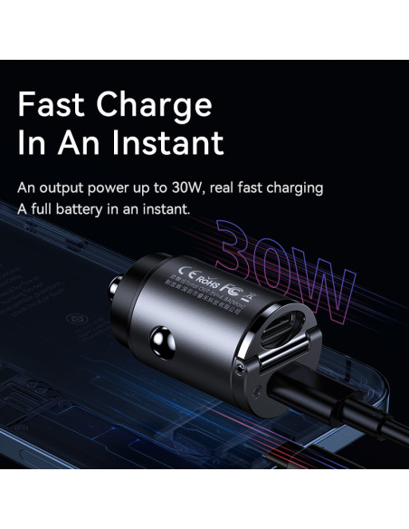 REMAX 30W PD+QC 2Type-C Fast Car Charger RCC332