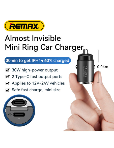 REMAX 30W PD+QC 2Type-C Fast Car Charger RCC332