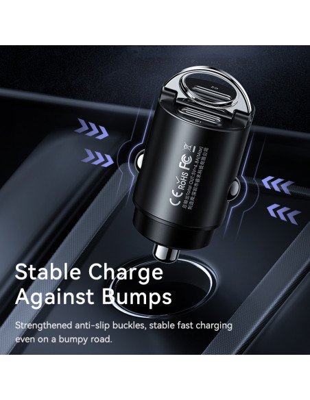 Automobilinis įkroviklis REMAX RCC332 30W PD+QC 2×USB-C, greitas — vaizdas 8